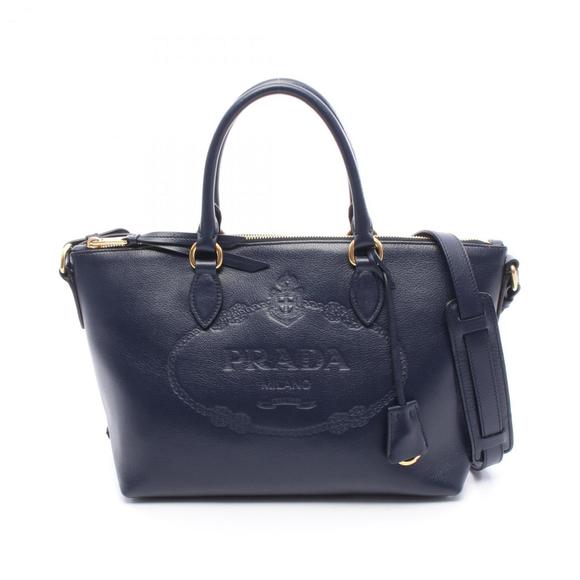 Prada GLACE CALF Leather Handbag, Women's, Navy, 1BA104 - Picture 1 of 6